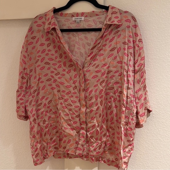 Johnny was silk Lip Print Pajama set xxl - Picture 1 of 5